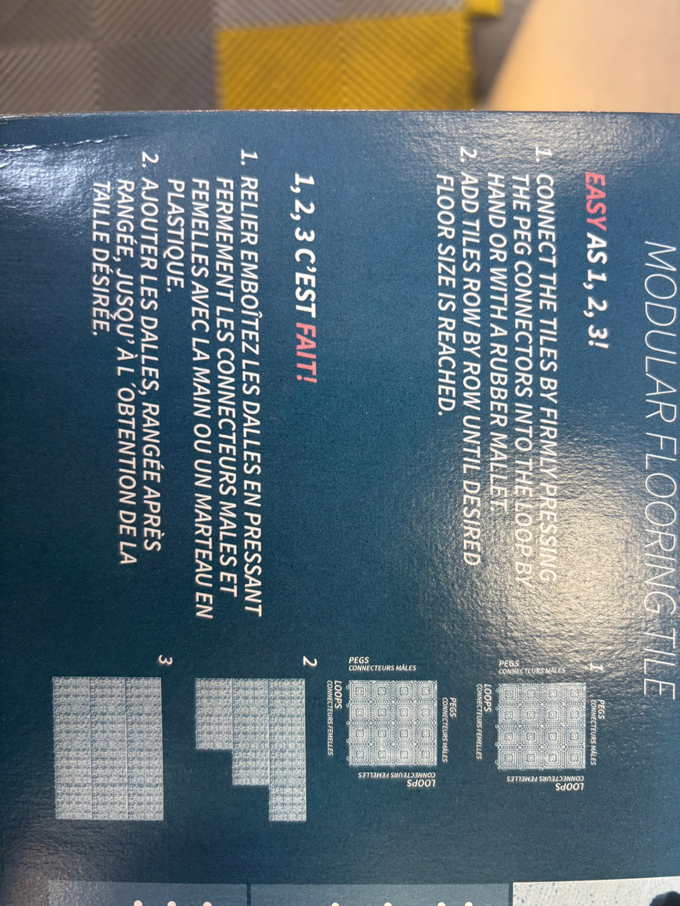 Box back with Easy As 1, 2, 3 assembly instructions